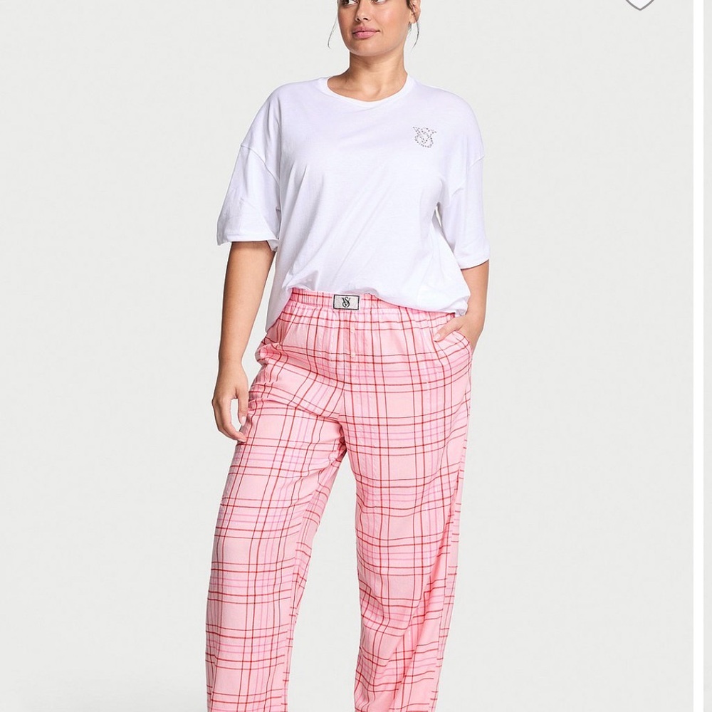 NWT Victoria's Secret White Tee and Pink Plaid Pants